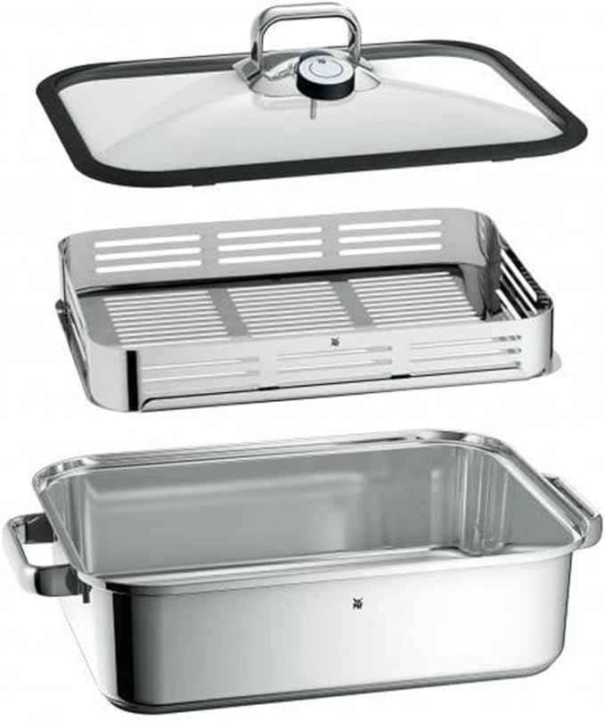 WMF Vitalis Compact with Silicone Edge/Thermometer/Aroma Steaming Rack Cromargan Steamer, Silver, 35 x 21.5 x 10 cm, 3.5 Litre