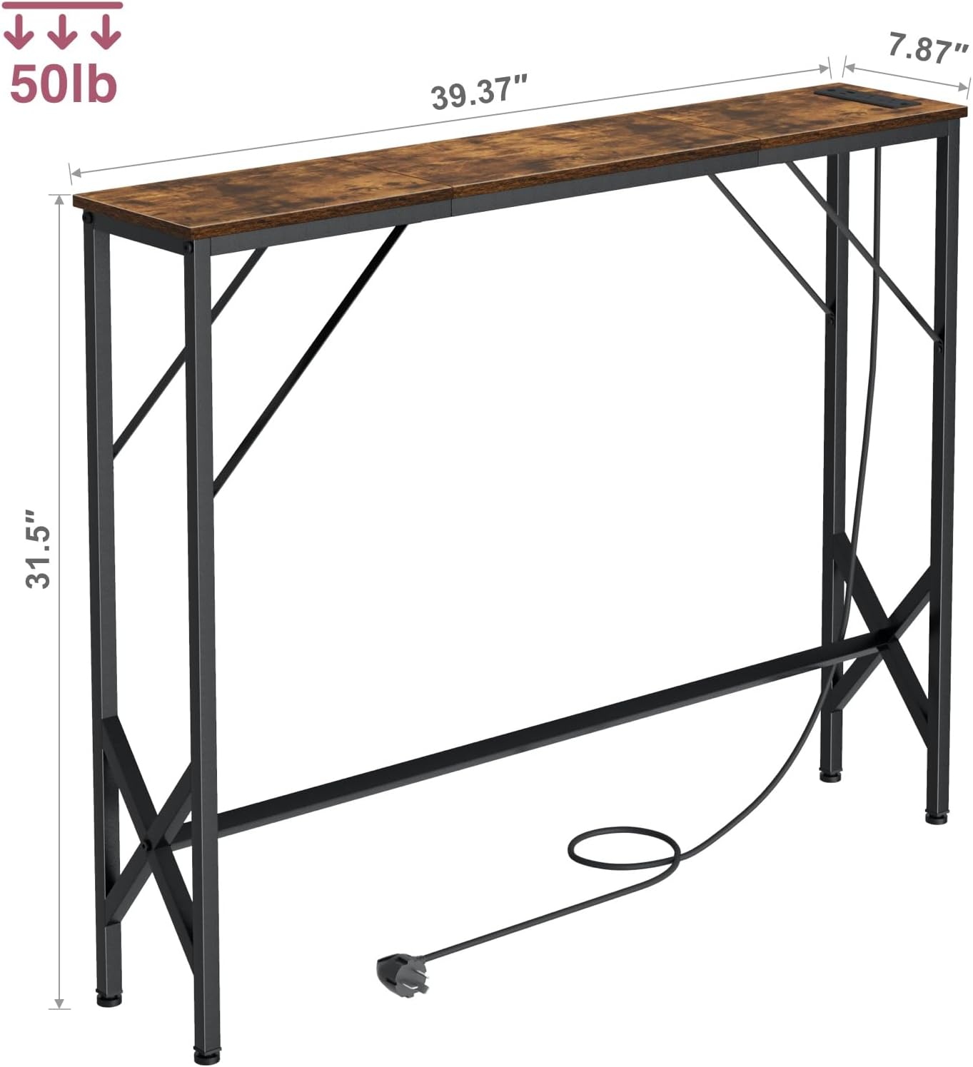 39.4" Console Table, Skinny Entryway Table with Fast-Charging Station, Narrow Long Sofa Table, Behind Slim Couch Table for Entrance, Hallway, Living Room Decor ST-BR100-1