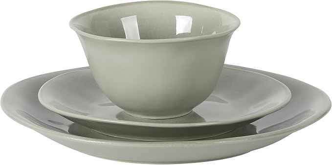Gibson Elite Port Barton Plates and Bowls Sets, 12-Piece Stoneware Dinnerware Sets, Reactive Glaze Dish Set - Green