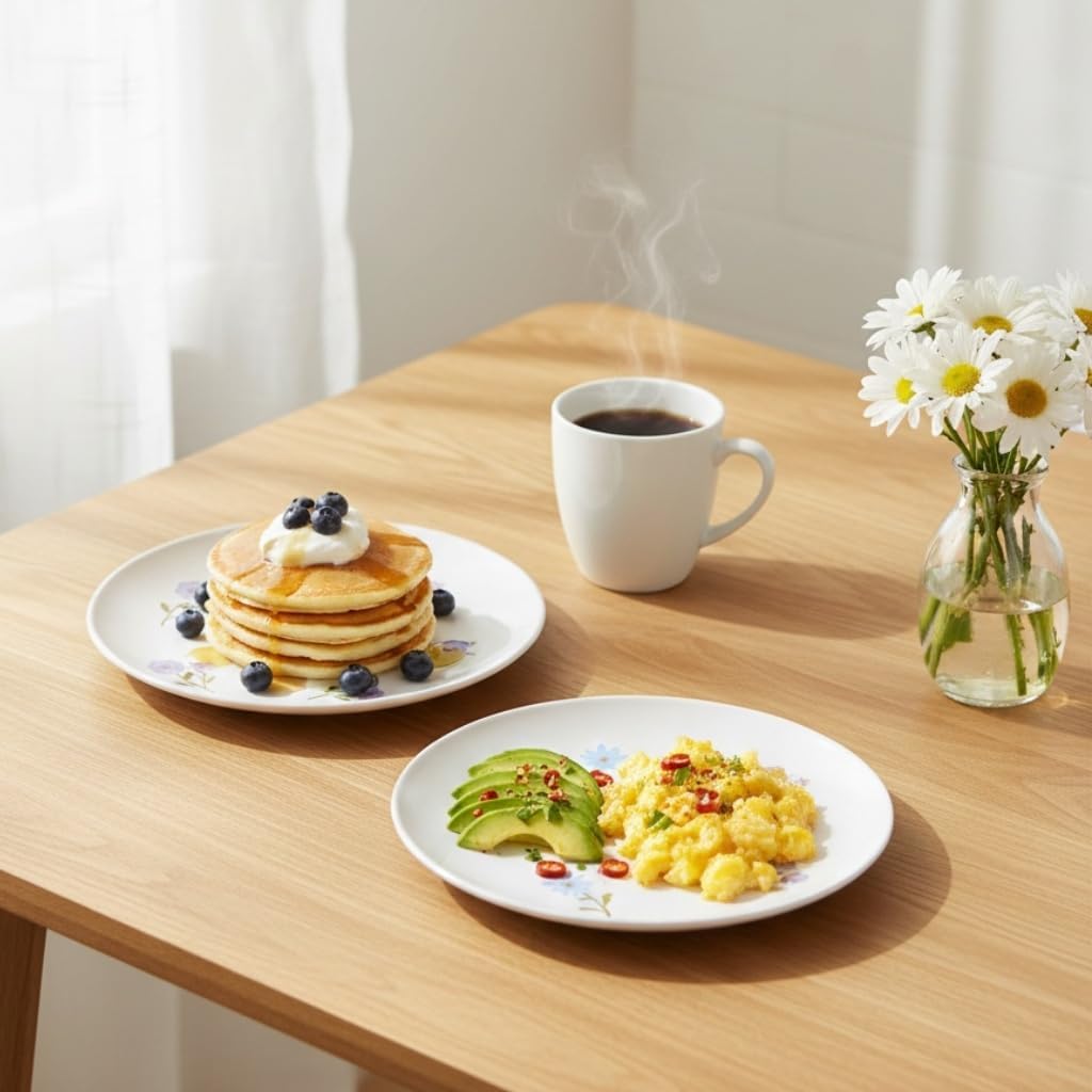 Floral Melamine Dinner Plates Set of 4, 10.5 inches Round Salad Plates, Unbreakable Dessert Plate, Camping Dishes Reusable Dishwasher Safe Plates for Indoor and Outdoor, Break-resistant