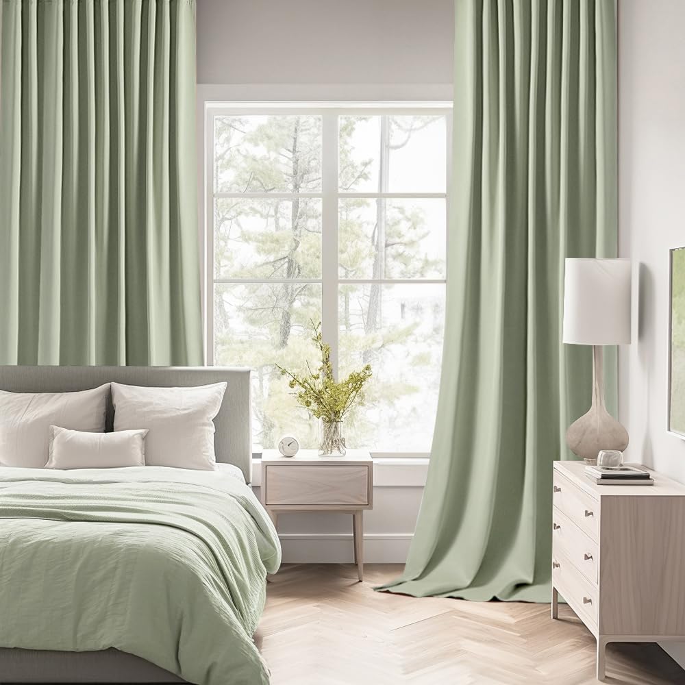 MIULEE Sage Green Back Tab Blackout Curtains 84 Inch Length 2 Panels Set for Living Room Bedroom Privacy, Rod Pocket/Pinch Pleated Thermal Insulated Room Darkening Light Blocking Drapes, W66xL84