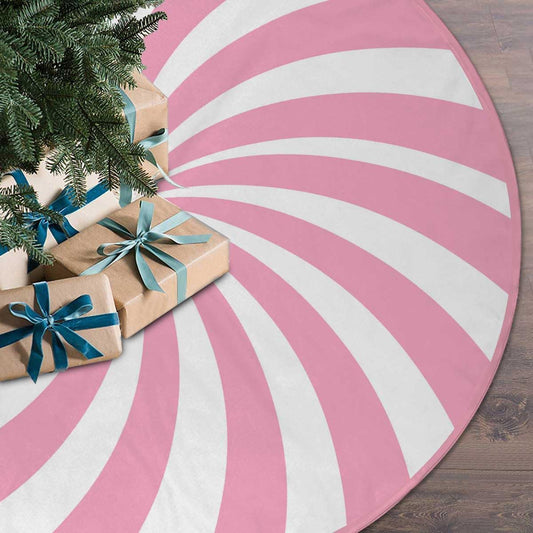 Swirl Stripe Christmas Tree Skirt 36 inches Sweet Candy Cane Pink Christmas Decorations Xmas Tree Mat Holiday Party Home Decorations (Pink, 36in)
