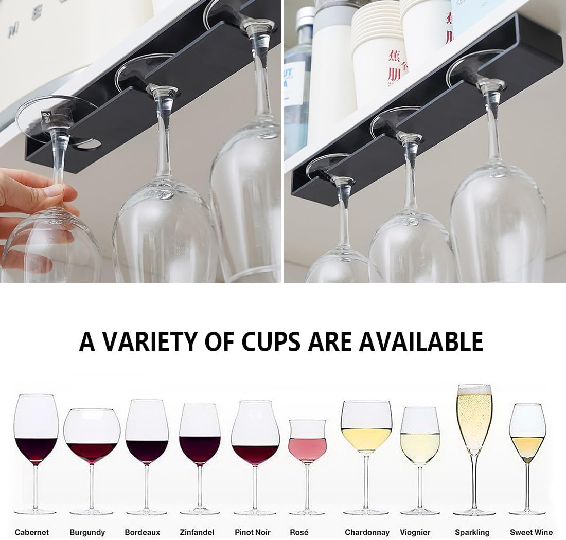 4Pack Wine Glass Holder Under Cabinet Shelf,Plastic Wine Glass Rack Stemware Drying Storage Hanger for Kitchen,Bar and Restaurant(Black)