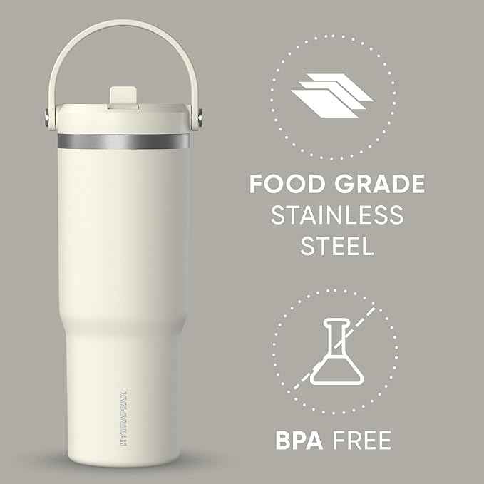 Hydrapeak Nomad 32 oz Tumbler with Handle and Straw Lid, Leakproof, Double Insulated, 32oz Cup Stainless Steel (Ivory)