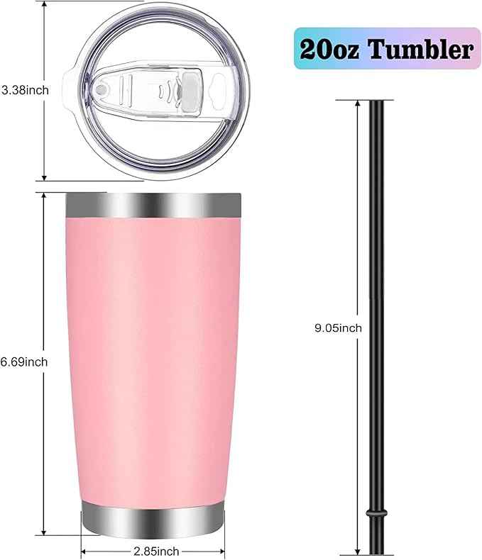 VEGOND 20oz Tumbler with Lid and Straw Stainless Steel Tumbler Cup Bulk Vacuum Insulated Double Wall Travel Coffee Mug Powder Coated Coffee Cup, Pink, 12 Pack