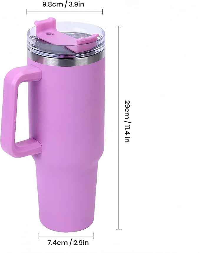 40oz Insulated Travel Mug Tumbler With Handle And Straw,Stainless Steel Double wall Vacuum Cup Keep Drink Cold and Hot (Violet)