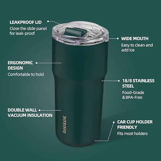 BJPKPK Insulated Tumbler,20oz Stainless Steel Tumbler with lid,Double Wall Travel Coffee Mug Thermal Cup,Keep Drinks Cold and Hot,Dark Green