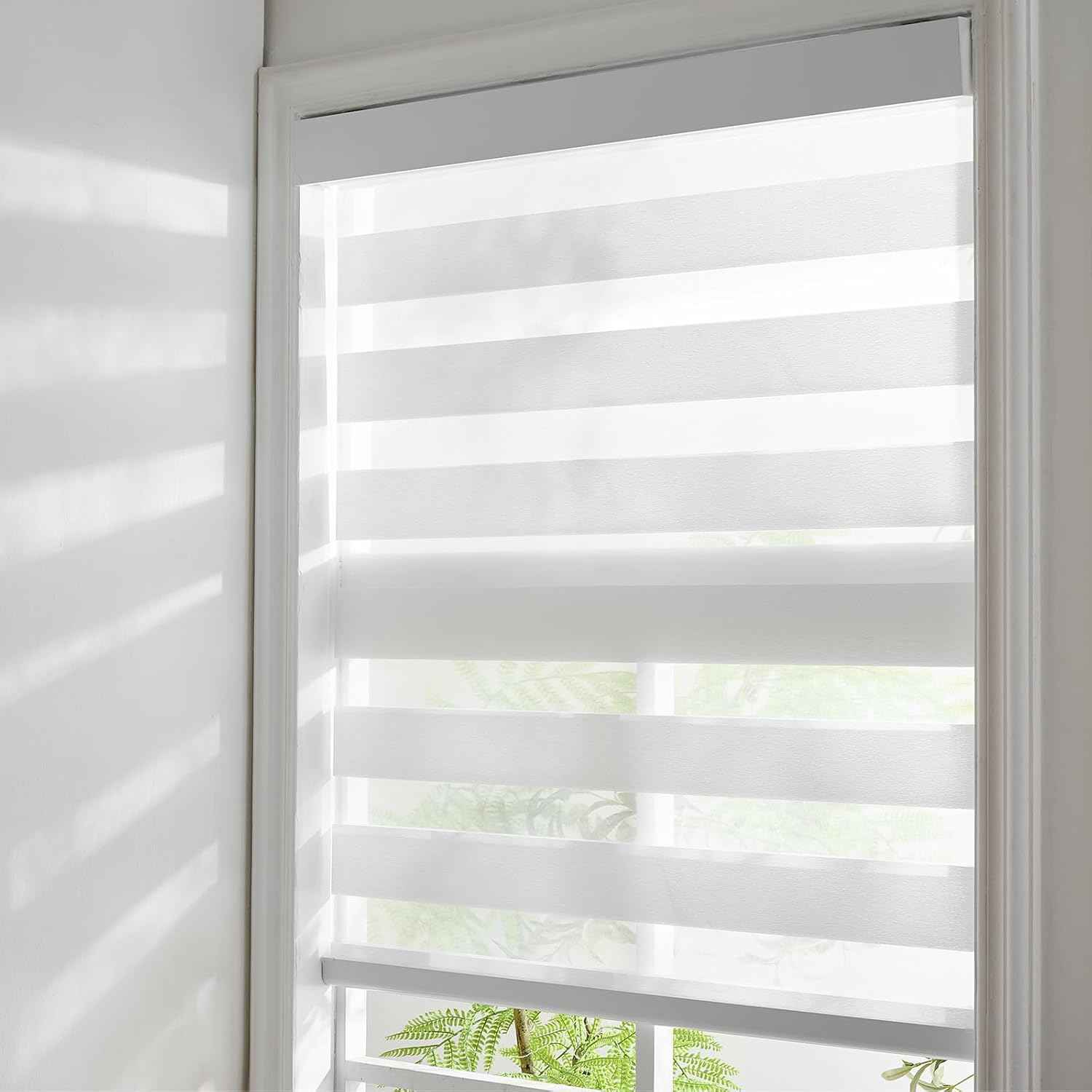 Zebra Roller Shades, Cordless Zebra Blinds for Window, Dual Layer Roller Window Blinds for Indoor, Light Control Light Filtering for Day and Night, 35''W X 72''H, White