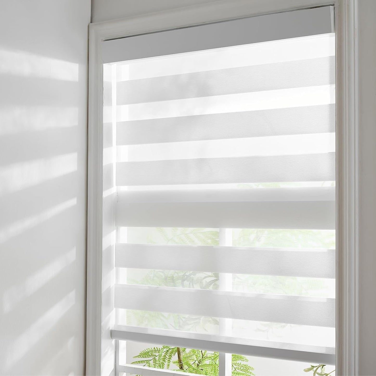 Zebra Roller Shades, Cordless Zebra Blinds for Window, Dual Layer Roller Window Blinds for Indoor, Light Control Light Filtering for Day and Night, 46''W X 64''H, White