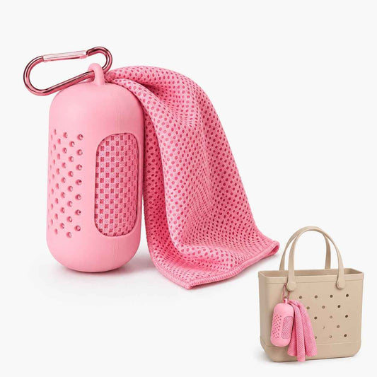 Cooling Towel with Clip Case – Quick-Dry Neck Wrap for Sports, Beach Tote Bags, Gym, Travel & Outdoor Heat (Pink)