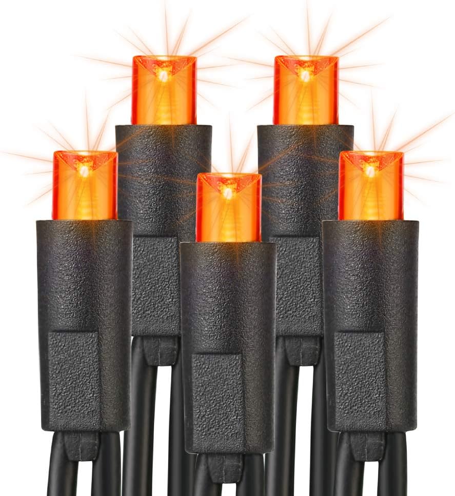 Brizled Orange Halloween Lights, 33ft 100 LED 5mm Wide Angle Orange Halloween String Lights, 120V UL Certified Connectable Mini Amber Light String for Tree Party Home Indoor Outdoor Decor, Black Wire