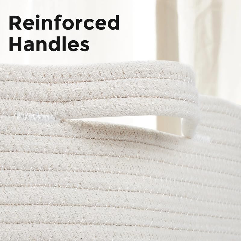 Ravinte Large Storage - 22"x 22"x 14" Blanket Basket for Living Room, Baby Toy Storage, Cotton Rope Woven Laundry (White-Gray)