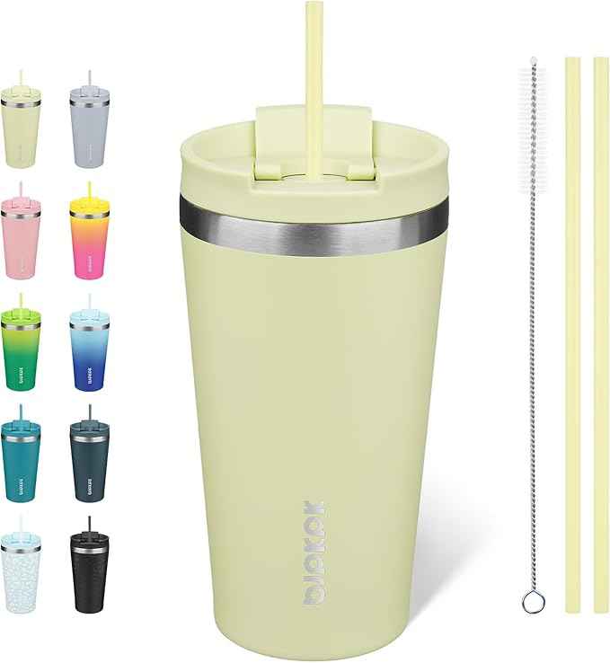 BJPKPK 18oz Insulated Tumbler With lid And Straw Stainless Steel Tumblers Travel Coffee Mug Reusable Thermal Cup,Macaron Green