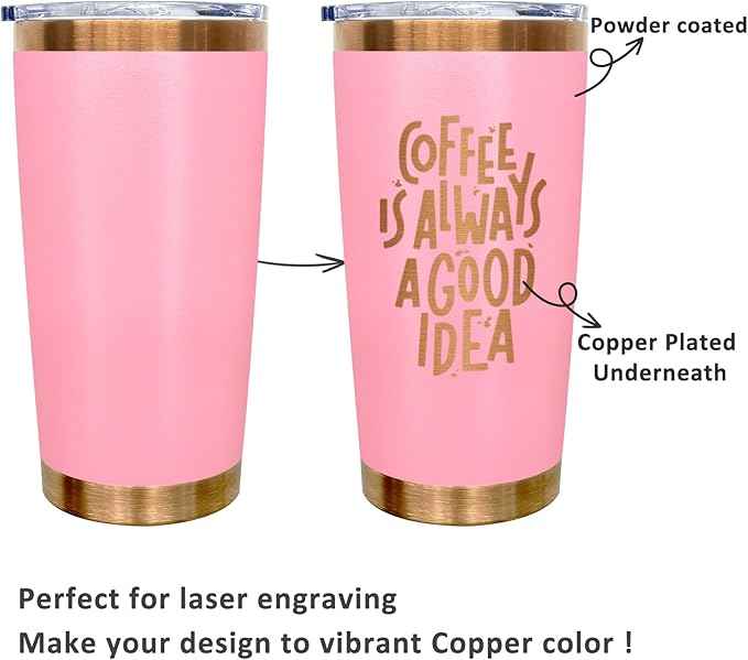 20 oz Tumblers Stainless Steel Tumbler with Lid and Straw Insulated Copper Coffee Mug for Laser Graving 22oz Powder Coated Cup(Pink,12 pack)