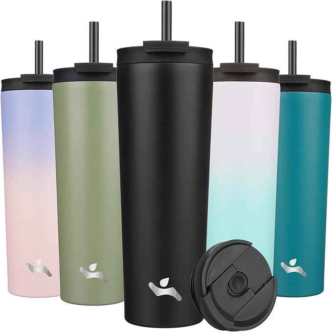 Konokyo 30 OZ Insulated Tumbler with Lid and 2 Straws Stainless Steel Water Bottle Vacuum Travel Mug Coffee Cup,Black