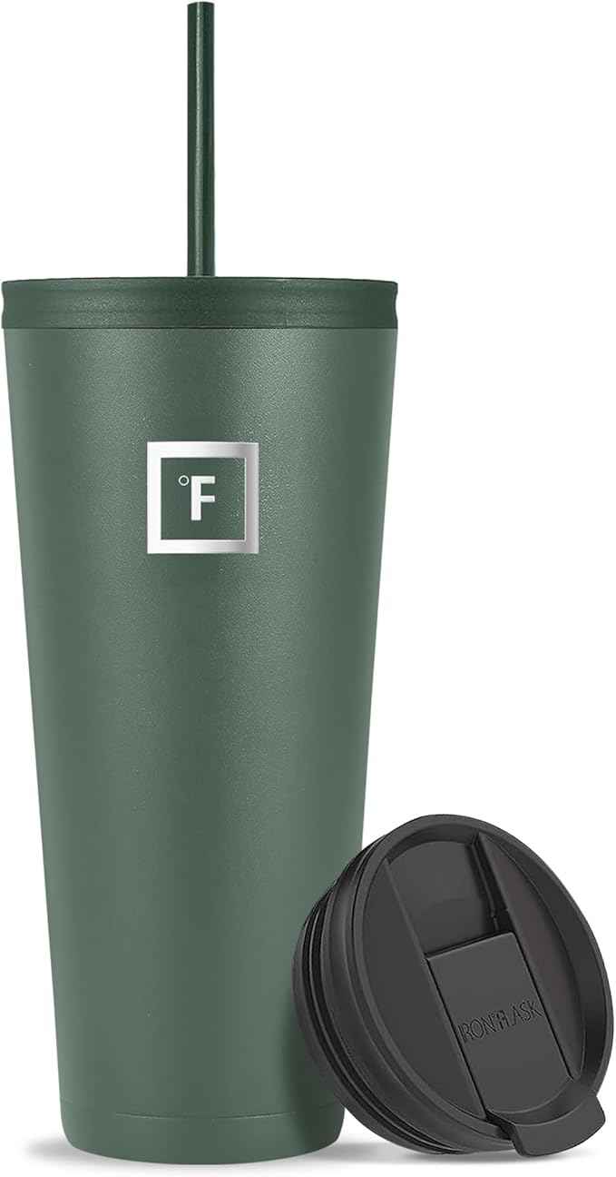 IRON °FLASK Classic Tumbler - Vacuum Insulated Stainless Steel Water Bottle, Double Walled, Drinking Cup, Insulated Travel Mug (Sage, 32 oz Solid Lid)
