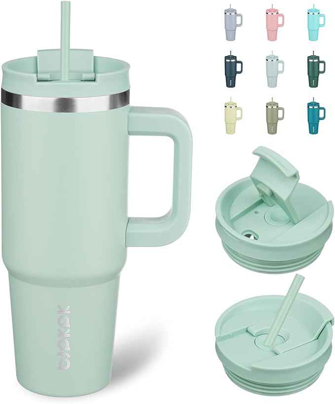 BJPKPK Insulated Tumblers With Handle And Straw 30 oz Stainless Steel Tumbler Cups With Lid,Pistachio Green