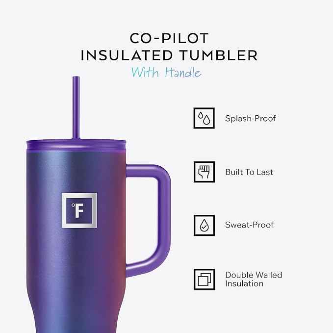 IRON °FLASK Co-Pilot Insulated Mug w/Straw & Flip Cap Lids - Cup Holder Bottle for Hot, Cold Drink - Leak-Proof- Water, Coffee Portable Travel Tumbler - Fire Red, 40 Oz