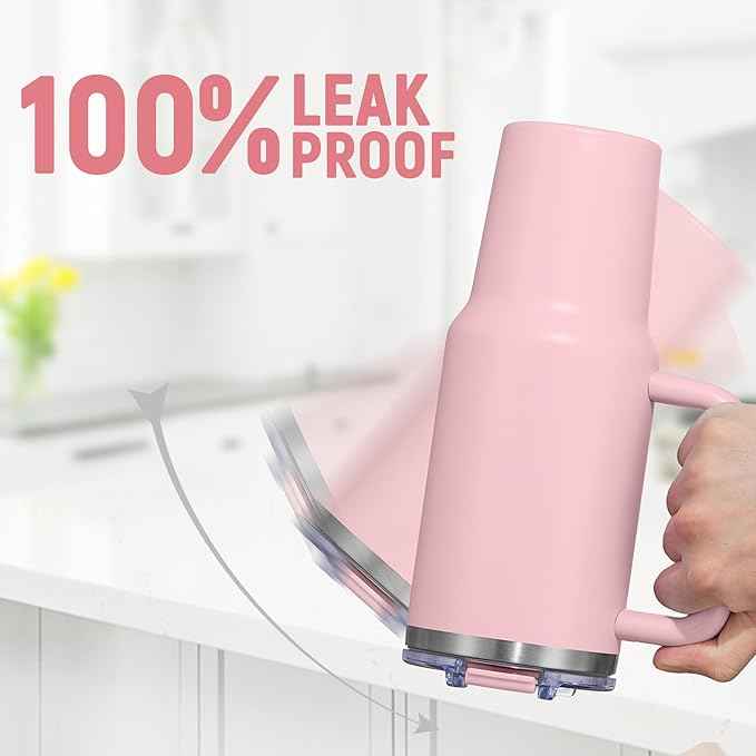 COKTIK 40 oz Tumbler With Handle and Straw, Insulated Tumbler With Leakproof Lids, Stainless Steel|BPA-Free, Cold for 24 H (Blush)