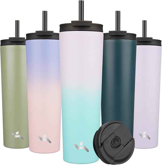 Konokyo 34 OZ Insulated Tumbler with Lid and 2 Straws Stainless Steel Water Bottle Vacuum Travel Mug Coffee Cup,Lavender Green