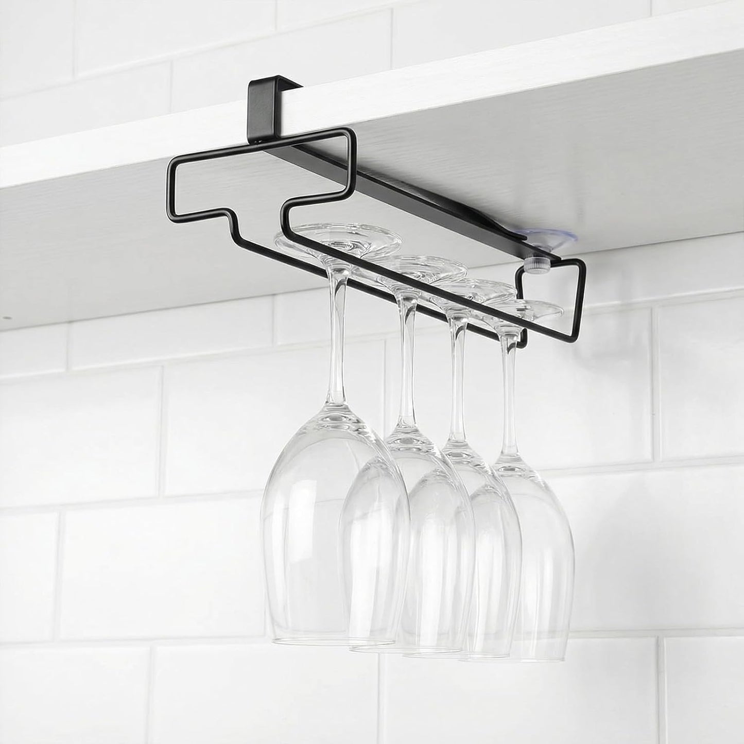 4 Pcs Wine Glass Holder, Stemware Rack Hanger Under Cabinet Wine Glass Rack Kitchen Hanging Glasses Storage Rack Organizer, Black