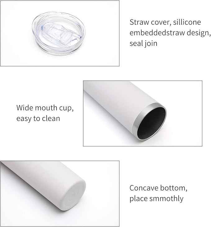 HASLE OUTFITTERS 20 oz Skinny Tumblers Bulk Set, Stainless Steel Insulated Slim Tumblers with Lids, Reusable Double Wall Travel Coffee Mugs, Durable Powder Coated Travel Water Cups(White, 12)
