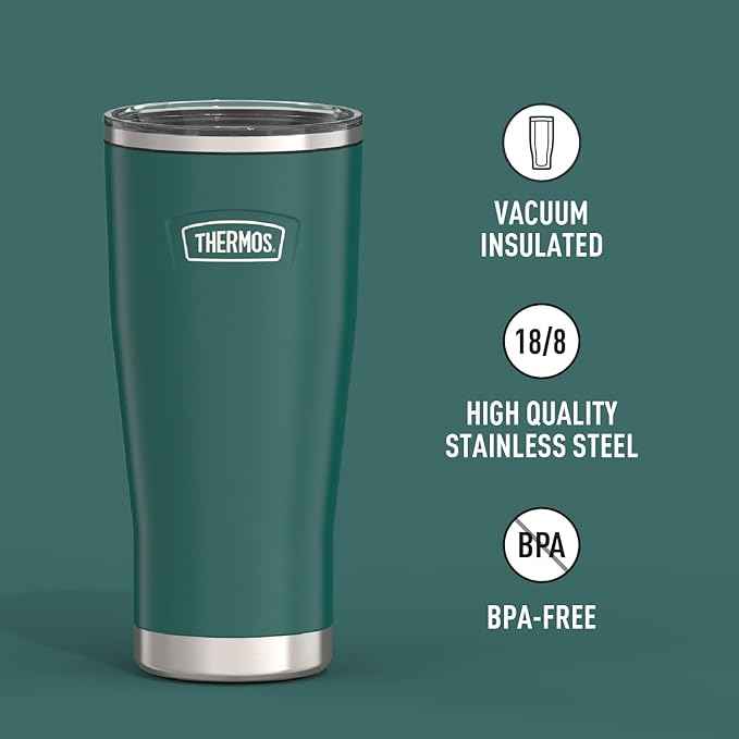 THERMOS ICON SERIES, Stainless Steel Cold Tumbler with Slide Lock, 24 Ounce, Spruce