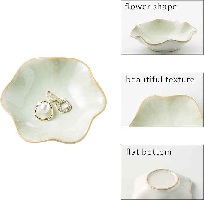 Jewelry Dish Tray, Ring Dish, Ceramic Trinket Tray, Key Bowl, Decorative Plate, for Friends Sisters Daughter Mother(Light Green)