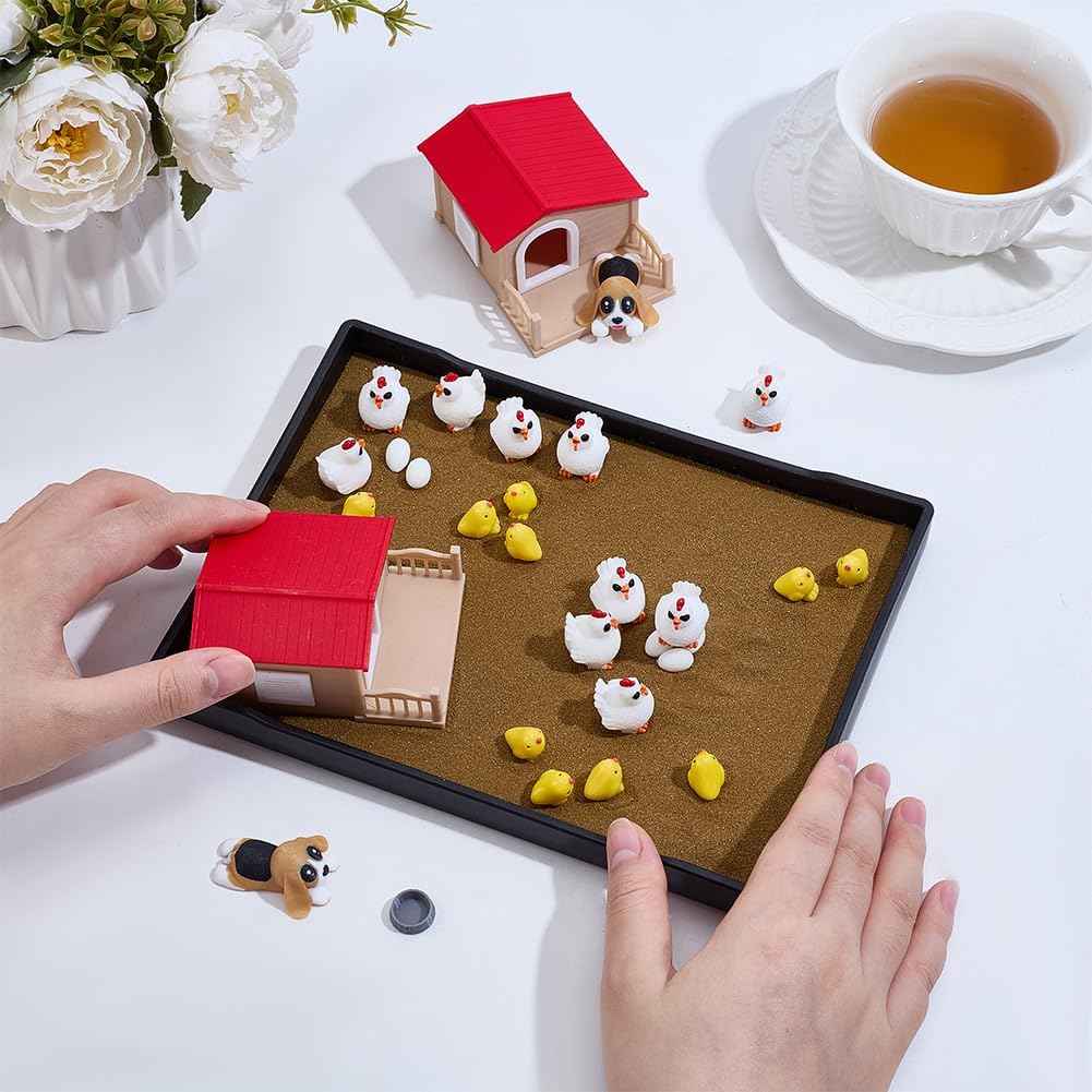 WEBEEDY Chicken Zen Garden Kit for Desk, Zen Decor Sand Garden DIY Kit with Chicken, Eggs and Farmhouse Figurines, Funny Tabletop Ornament for Office Home Meditation Gift, 8.3x6.2 Inch