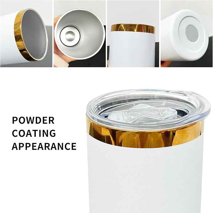 20 oz Skinny Tumblers Stainless Steel Tumbler with Lid and Straw Double Wall Vacuum Insulated Coffee Mug 20oz Powder Coated Cup for Hot and Cold Drinks(White,1 pack)