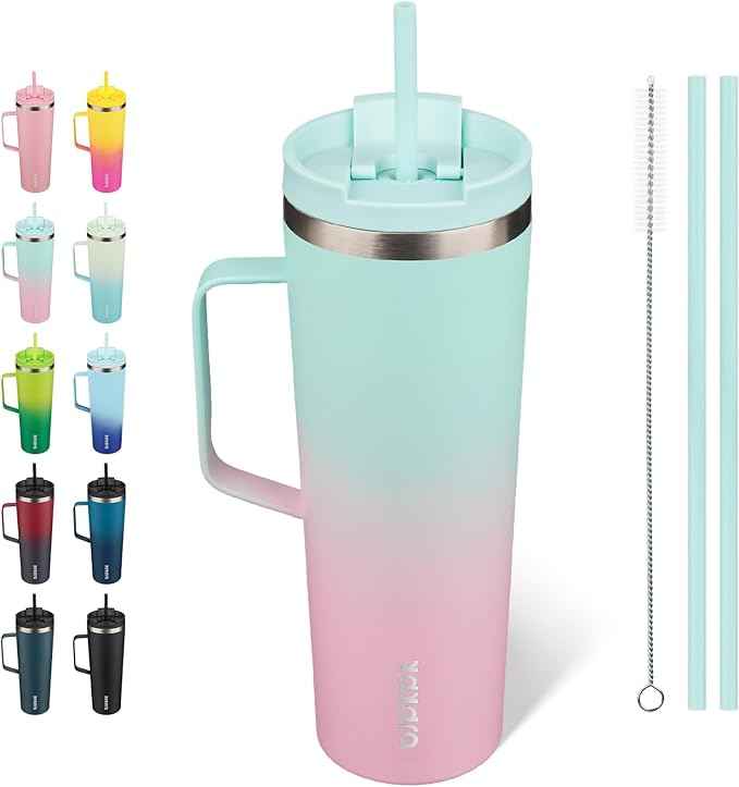 BJPKPK Insulated Tumbler with Handle, 30oz Insulated Tumblers with Lid and Straw, Stainless Steel Metal Water Bottles, Coffee Travel Mugs, Cups, Marshmallow