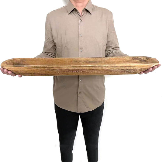 Wooden Dough Bowl Decor, Vintage Wooden Bowl Hand Carved Home Decor for Dining Table Center, Living Room, Kitchen Decor. (30inch brown)