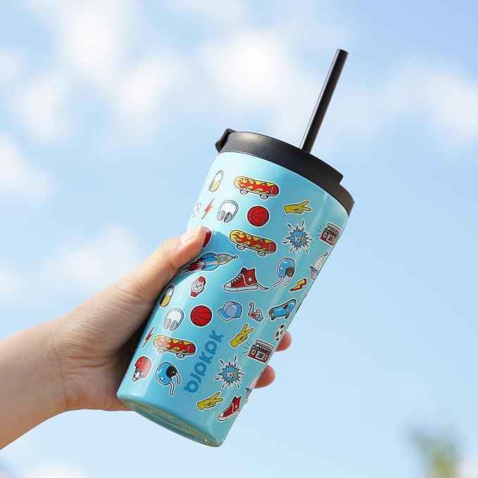 BJPKPK 22oz Insulated Tumbler With lid And Straw Stainless Steel Tumblers Travel Coffee Mug Reusable Thermal Cup,Hawaii Fruits Yellow