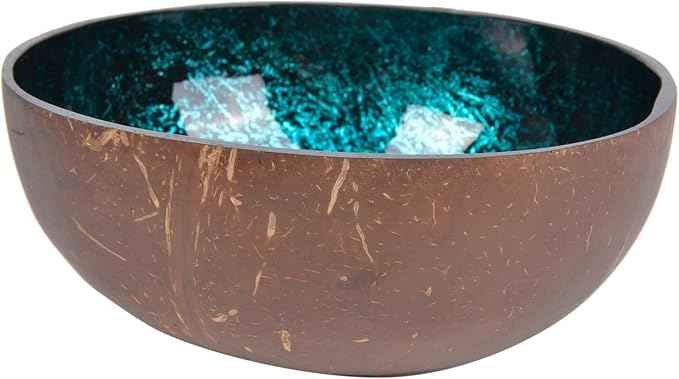 ChezMax Natural Coconut Round Bowl - Mother of Pearl Inlaid Shell Key Bowl & Candy Container - Handcrafted for Decoration