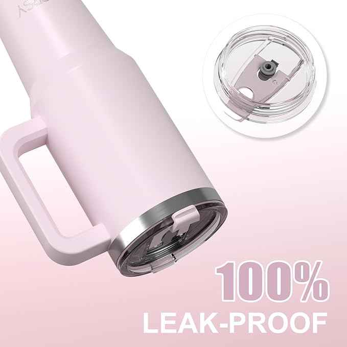 40 oz Tumbler with Handle,Tumbler with Lid and Straw,Double Wall Insulated Cup Stainless Steel Travel Mug(Cold for 34 Hours),Water Bottle for Iced Tea,Coffee,Cold Beverages(Rose Quartz)