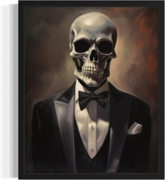 Skull Portrait Poster Art Print, Halloween Scary Vintage Wall Art Academia Spooky Painting Decoration for Horror Prints, Gothic Posters Bedroom Decor 89 (Skull Portrait, 11 x 14 inches, Unframed)
