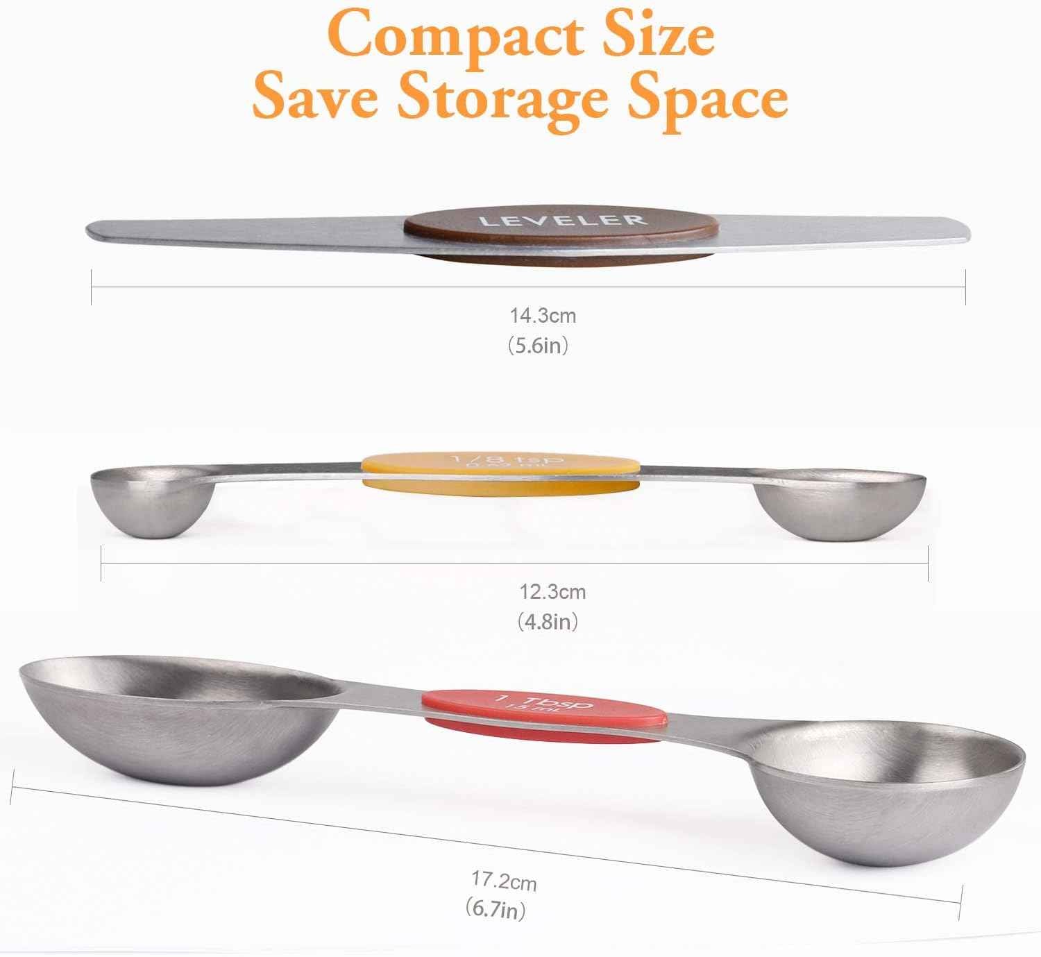 Magnetic Measuring Spoons Set of 8 Stainless Steel Dual Sided Stackable Measuring Spoons Nesting Teaspoons Tablespoons for Measuring Dry and Liquid Ingredients
