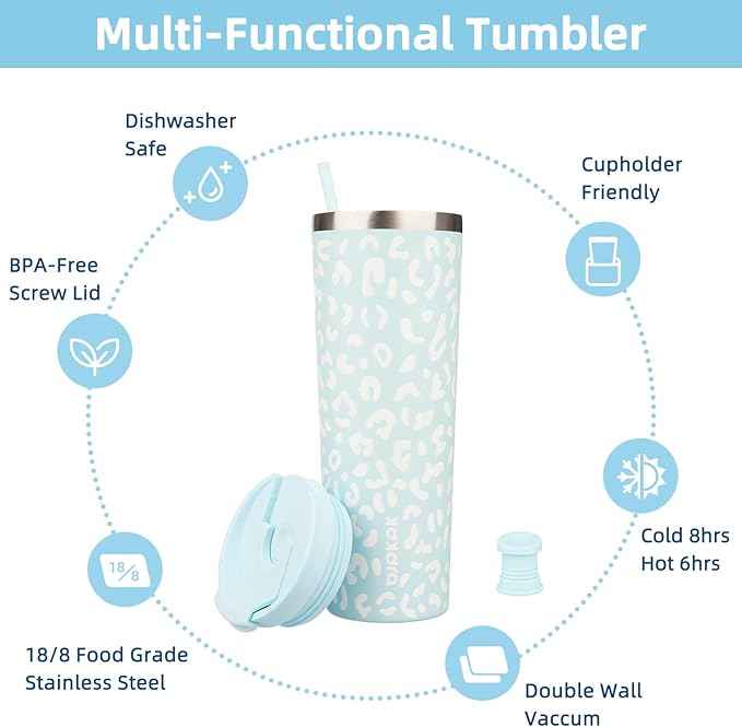 BJPKPK 30oz Tumbler With lid And Straw Stainless Steel Travel Coffee Mug Insulated Tumblers Cups,Light Blue Leopard