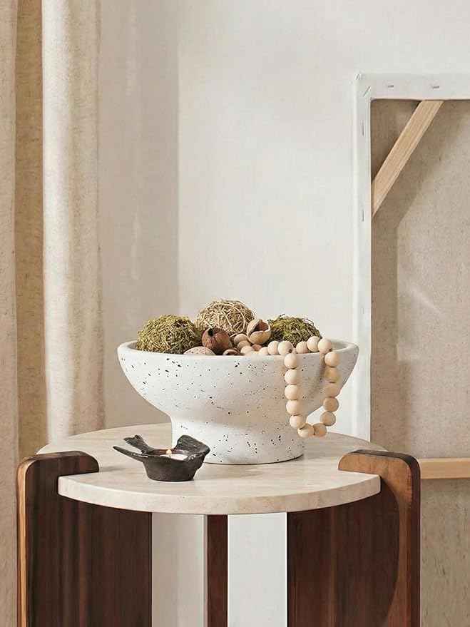 LE TAUCI 10" Ceramic Decorative Bowl, Key Bowl for Entryway, Handcrafted Sturdy Pedestal Bowl, Modern Farmhouse Fruit Bowl for Kitchen Counter, Centerpiece, Speckled White