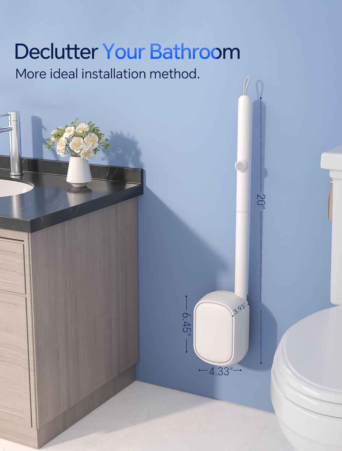 LFBEAR Disposable Toilet Brush Wand, Wall Mounted Toilet Cleaner Kit with Holder, 12 Refills Replacement Heads for Bathroom Cleaning