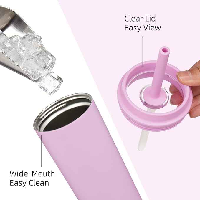 BJPKPK Insulated Tumbler with Lid and Straw,20 oz Stainless Steel Travel Coffee Mug,Spill Proof Thermal Cup,Keep Drinks Cold and Hot,Light Pink