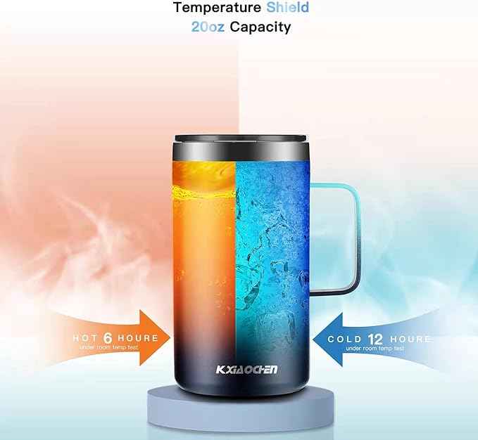 KXIAOCHEN 20oz Insulated Coffee Mug with Lid, Stainless Steel Coffee Cup, Double Wall Vacuum Coffee Tumbler with Handle, Premium Thermal Travel Coffee Mug (Green+navy)