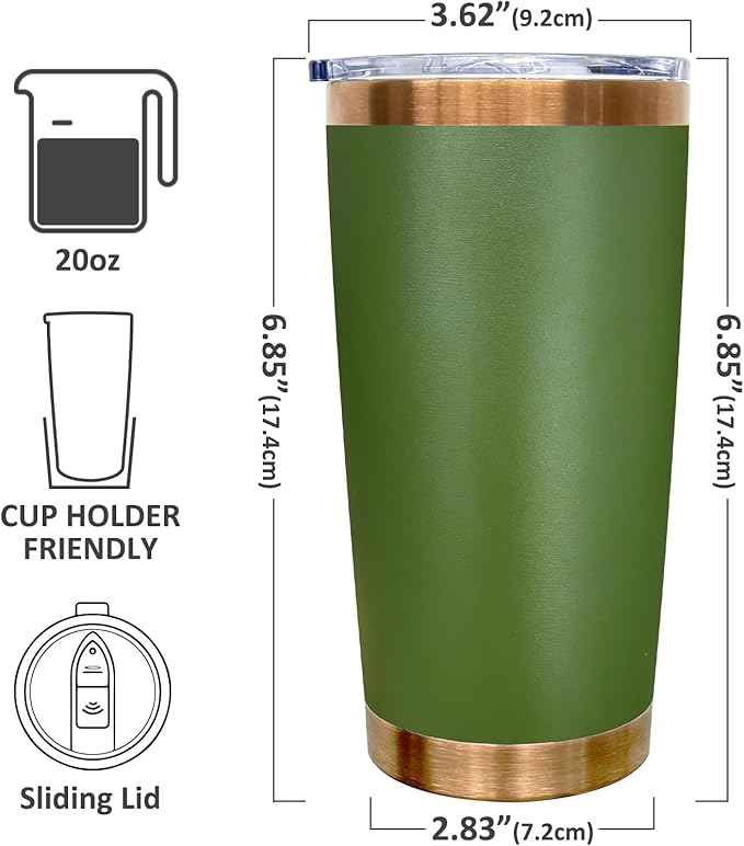 20 oz Tumbler Bulk 8 Pack Stainless Steel Tumblers with Lids and Straws, Double Wall Vacuum Insulated Travel Coffee Mug for Laser Engrave, Powder Coated Cups Hot and Cold Drinks (Army Green,8 pack)