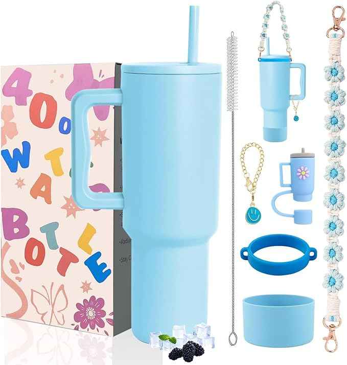 40 oz Tumbler with Handle Straw and Accessories, Drop & Abrasion Resistant, Vacuum Double-Layer Insulation, Ideal for Camping, Fitness, Outdoor Use