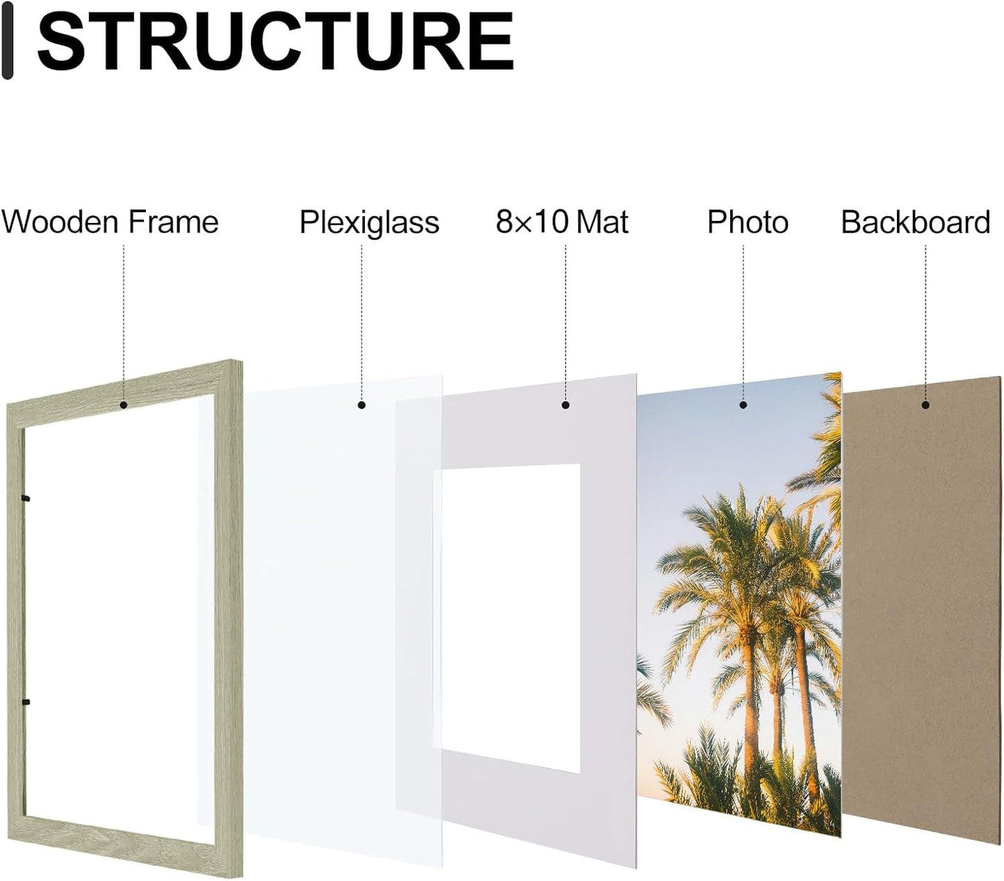 Vittanly 11x14 Picture Frames Set of 9, Shatter Resistant Plexiglass, Display 8x10 Pictures with Mat or 11x14 without Mat, Photo Frames for Wall or Tabletop, Engineered Wood, Driftwood