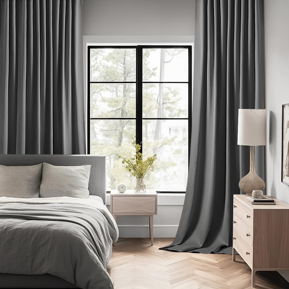 MIULEE Back Tab Grey Blackout Curtains 108 Inch Long 2 Panels Set for Living Room Bedroom Privacy, Rod Pocket/Pinch Pleated Extra Long Thermal Insulated Room Darkening Light Blocking Curtains/Drapes