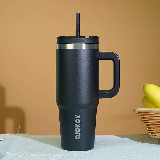 BJPKPK 40 oz Tumbler With Handle Insulated Tumblers With Lid And Straw Stainless Steel Thermal Cup,Black