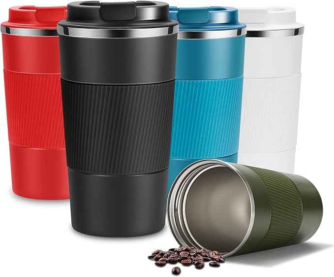 YINJAM 12oz Travel Coffee Mug Insulated Coffee Cups to Go with Leakproof Lid Vacuum Stainless Steel Double Walled Thermal Car Coffee Tumbler for Hot Cold Iced Tea Drinks Reusable (Black, 12oz)