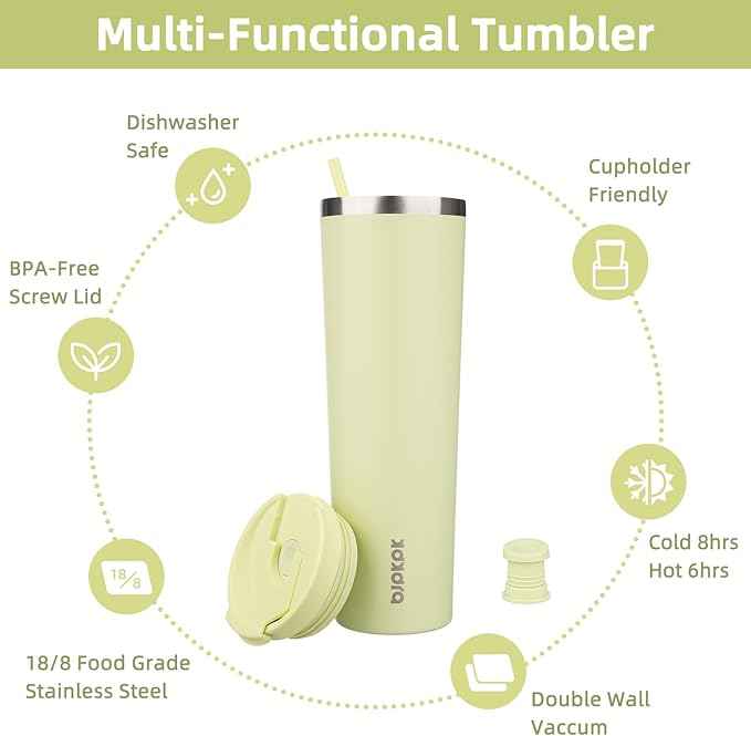 BJPKPK 34oz Insulated Tumbler With lid And Straw Stainless Steel Tumblers Travel Coffee Mug Reusable Thermal Cup,Macaron Green