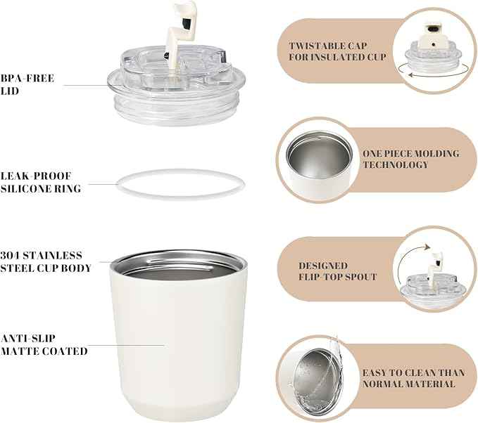 Puraville 2 Pack Insulated Tumblers with Lid, 10 oz Travel Coffee Mug Stainless Steel Vacuum Cup, Leak Proof Double Walled Coffee Tumbler for Iced and Hot Drinks, Peacock Blue and Cream